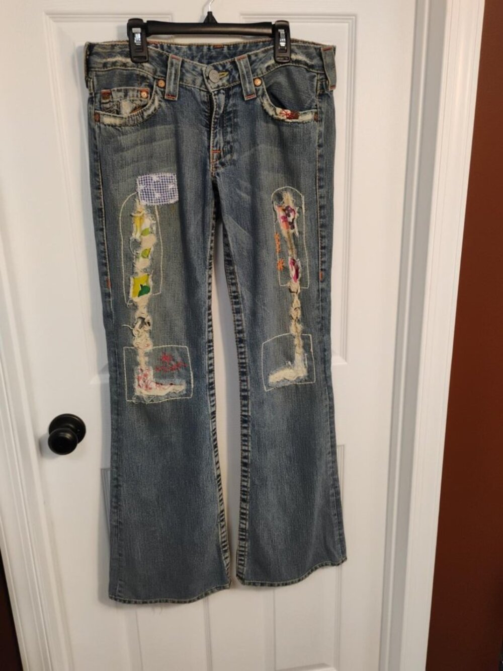 True Religion Patchwork Distressed Flare Jeans Size 30